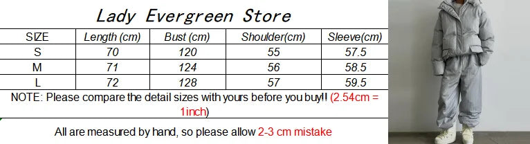 Stripe Women's Padded Cotton Coats Pant Suit Hooded Zipper Puffer Coat Loose Thick Pants 2026 Fashion Lady Autumn Winter Ski Set