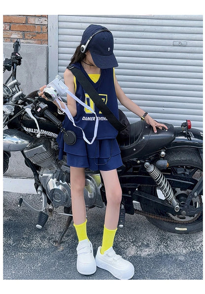 Girls Clothes Set Kids Two Pieces Suits Child Sporty Style Tee+Shorts Sets Tween Girls Clothes Set With Number Design Size 4-14Y