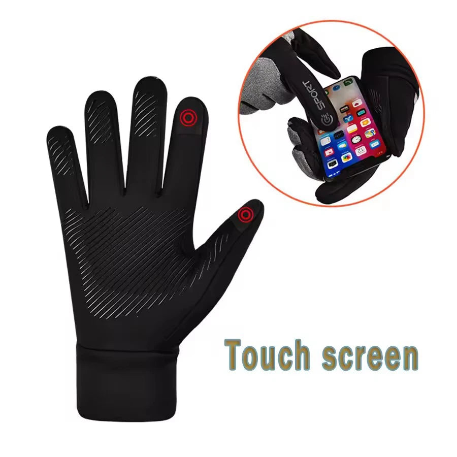 Men Winter Outdoor Warm Full Finger Gloves Waterproof Anti-Slip Touch Screen Compatible Cycling Sports Gloves Thickened Warm