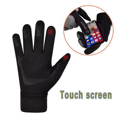 Men Winter Outdoor Warm Full Finger Gloves Waterproof Anti-Slip Touch Screen Compatible Cycling Sports Gloves Thickened Warm