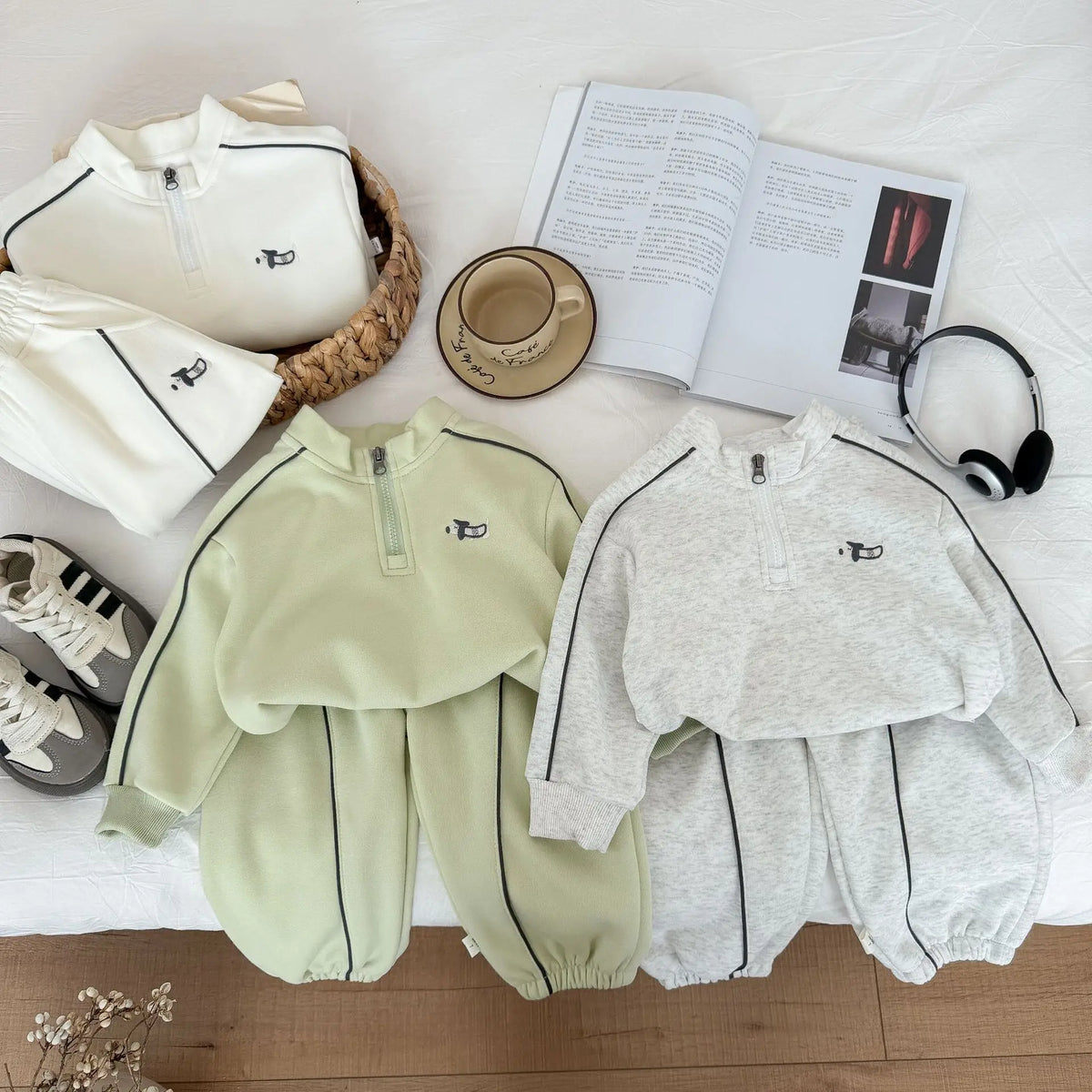 Children's Clothing Sweatshirt Sets 2026 New Autumn Boys Girls Long Sleeves Half Zipper Tops+Pants 2PCS Kids Tracksuit 1-14Years