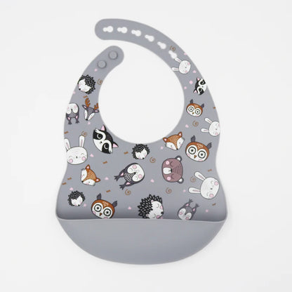 Customize Cartoon Animal Silicone Baby Bib with Name & Pattern Food-Grade Solid Feeding Bib DZ31