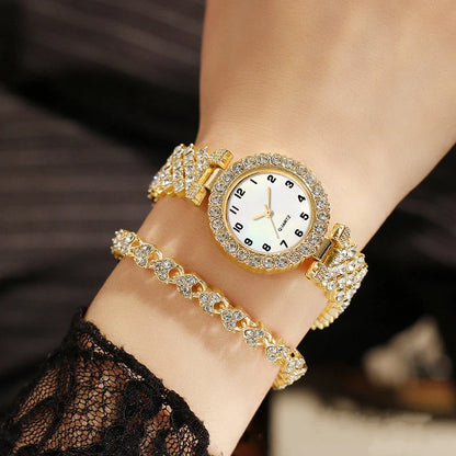 2PCS Luxury Rhinestone Women Watch Bracelet Set Fashion Ladies Quartz Wristwatches Relogio Feminino Reloj Mujer