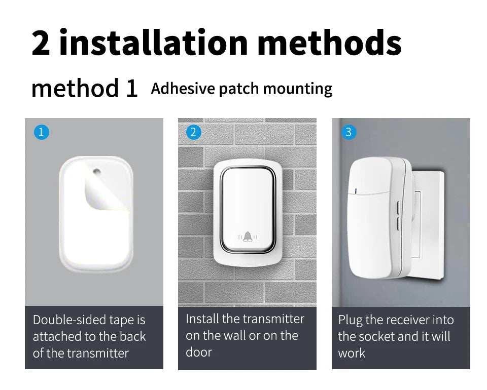 Self-Powered Wireless Doorbell, Household Anti-Theft Door Digital Music Chime Remote Control for Elderly Person's Call Device