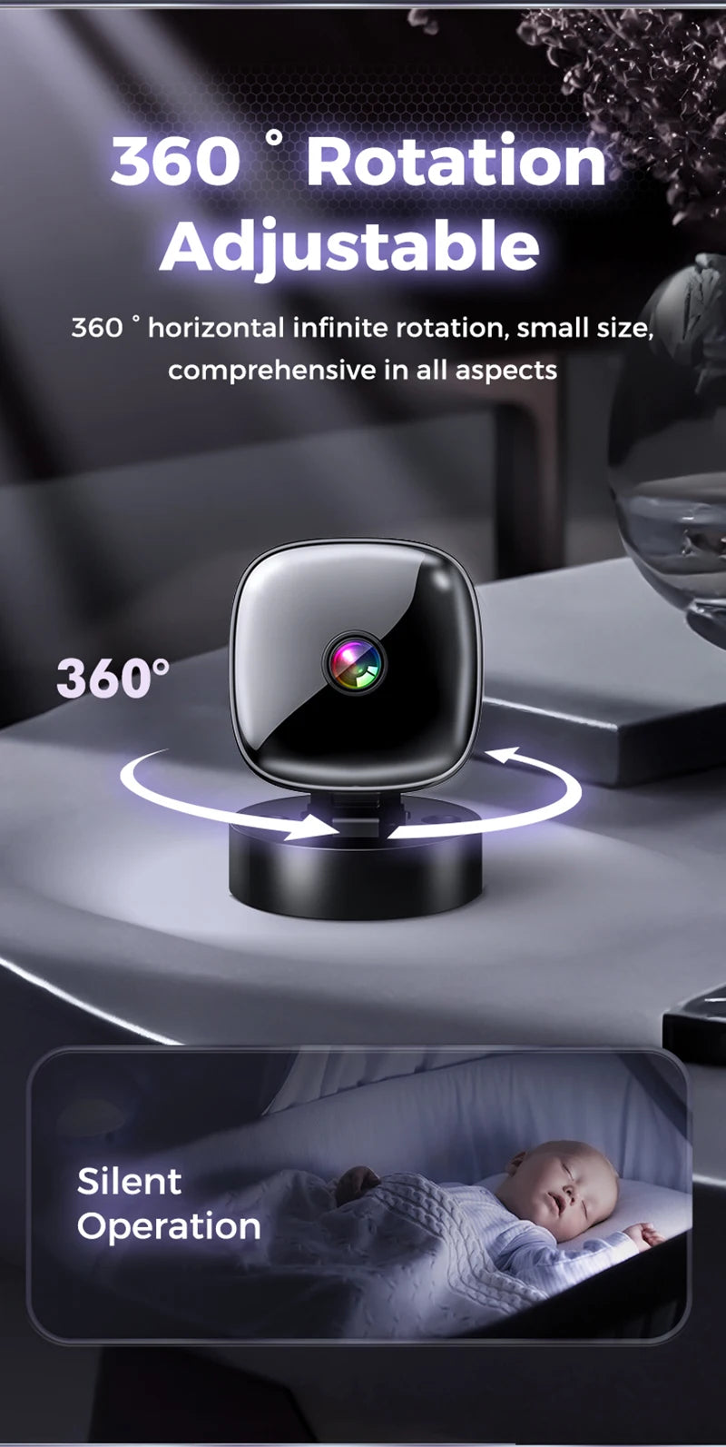 Lenovo Security Monitoring High Definition 8K Rotating WiFi Mini Camera No Need for Plug in Night Vision Smart Home 2026 New