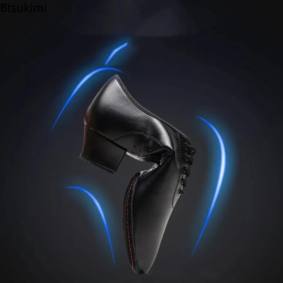 Children Latin Dance Shoes Boy Men Professional Leather Latin Shoes Black Soft Sole Kids Low-heeled Social Modern Dance Shoes