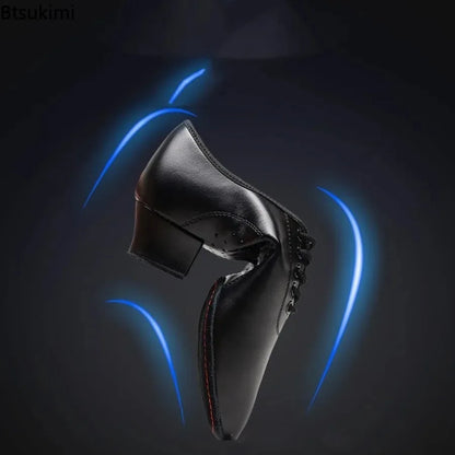Children Latin Dance Shoes Boy Men Professional Leather Latin Shoes Black Soft Sole Kids Low-heeled Social Modern Dance Shoes