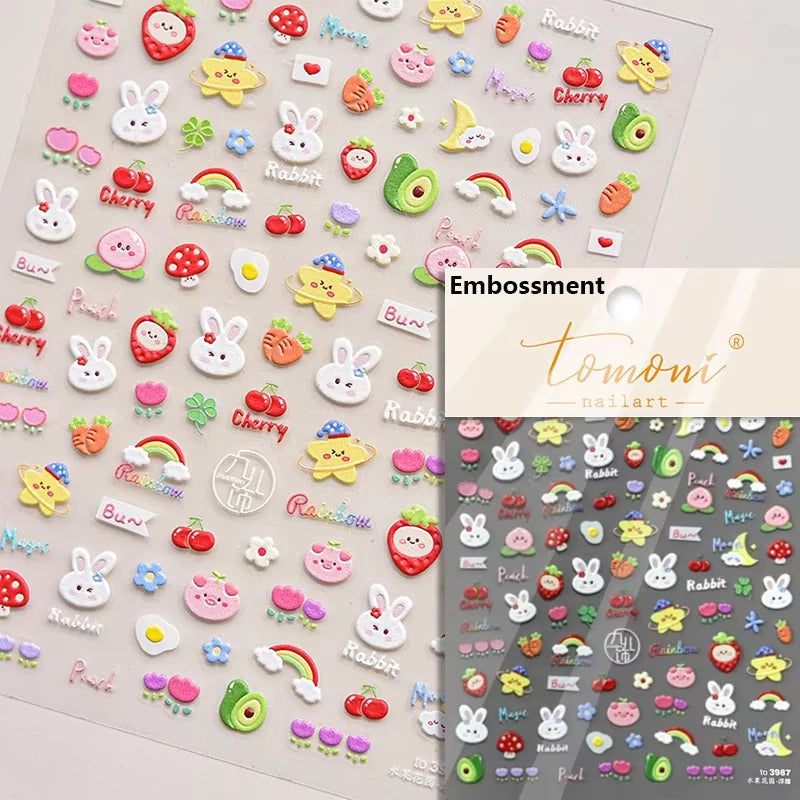 Pink Translucent Peach Jelly Texture 5D Soft Embossed Reliefs Self Adhesive Nail Art Stickers Cute Fruits 3D Manicure Decals
