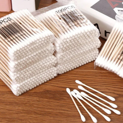 1000Count Cotton Swabs Cotton Swabs for Ears Double Round Bamboo Sticks Cotton Buds Suitable for Makeup and Cleaning HZM01