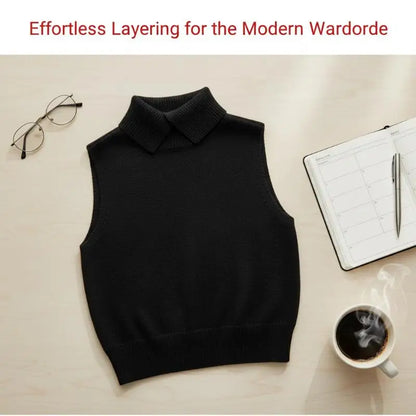 Autumn Winter Korean Solid Color Lapel Sleeveless Versatile Casual Knitted Vest For Women