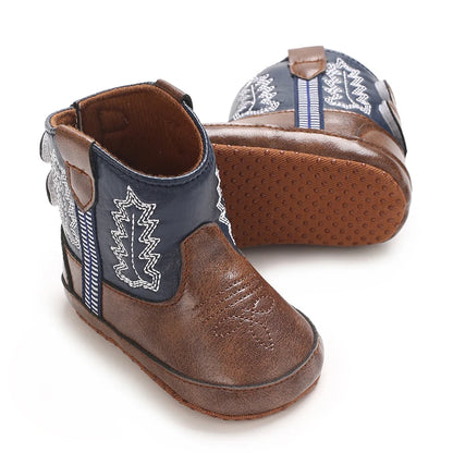 Western Cowboy Princess Baby Boots 0-18M Infant Pre-Walker Shoes Soft Sole Embroidered Footwear for Newborn Girls
