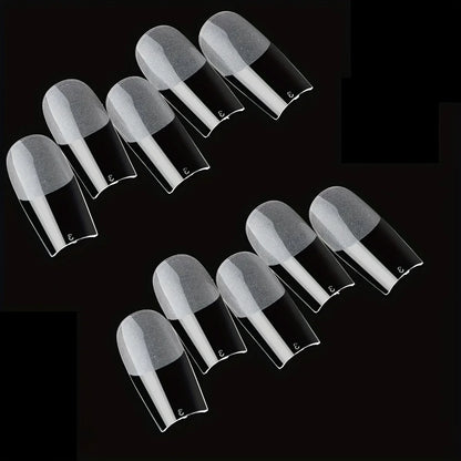 120/240/330/600pcs Medium Square Fake Nails - Clear Press-On Nails with Removable Gel Tips, Full Coverage Artificial Nails for S