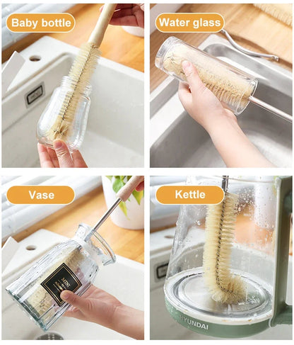 Kitchen Cleaning Tools Drink Bottles Glass Scrubbers Cleaning Brush Wooden Bottle Cleaning Brush with Long Handle