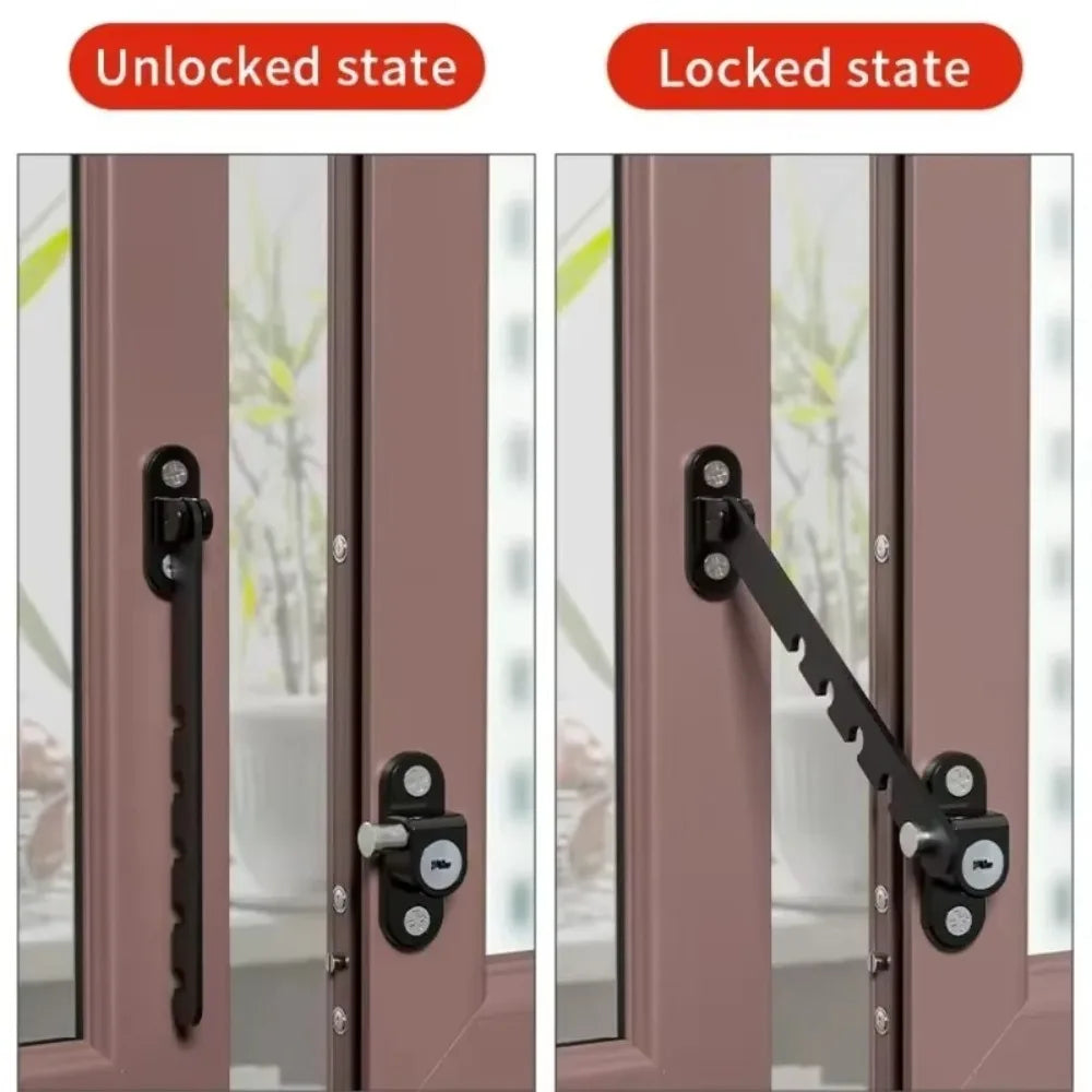 Portable Metal Window Blocking Lock Adjustable Windproof Window Limiter Blocker Multiple Gears Fixator Children Safety Lock