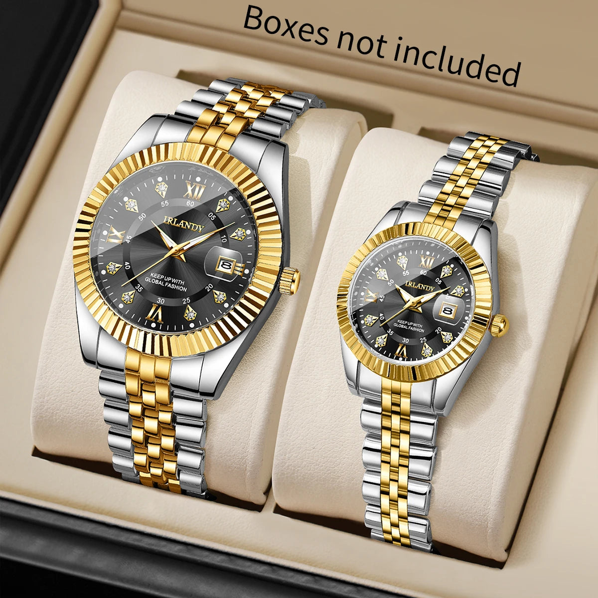 2PCS Fashion Couple's Watches Set Luxury Rhinestone Roma Dial Women Quartz Watch Men Calendar Business Wristwatches（Without Box）