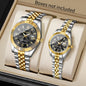 2PCS Fashion Couple's Watches Set Luxury Rhinestone Roma Dial Women Quartz Watch Men Calendar Business Wristwatches（Without Box）