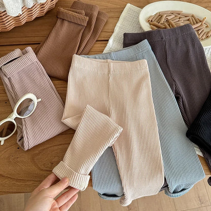 Children's Solid Color Leggings Cotton Ribbed Toddler Pants Versatile Inner Outer Wear Gender Neutral Kids Trousers