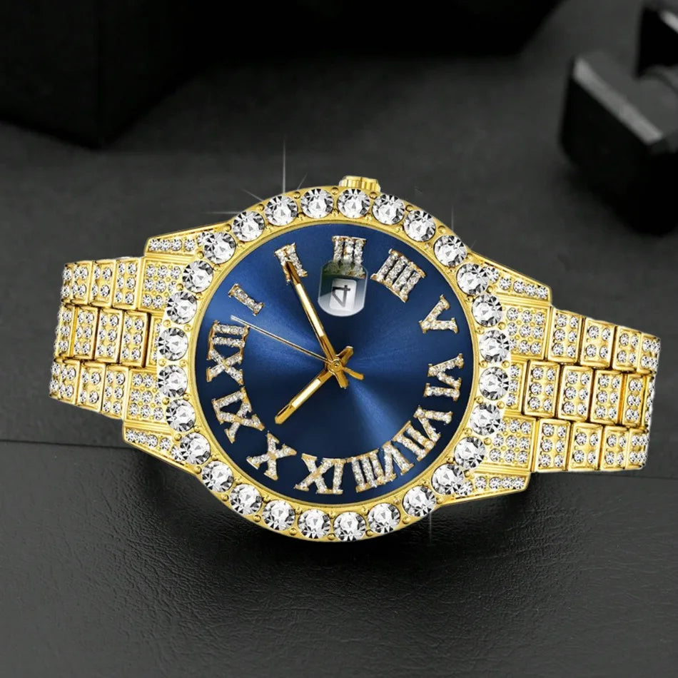 2-Piece Men's Luxury Watch Set - Classic Minimalist Large Dial Casual Versatile Quartz Watch Golden & Silvery Combination Set