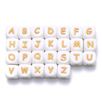 10Pcs 12mm Silicone Letters Beads English Alphabet Baby Teether For Personalized Name Pacifier Chain Clip Toys Accessories