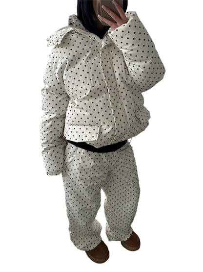 Street Striped Women's Cotton Coat Trouser Suits Hooded Zippers  Autumn Winter Thicken Lady Set 2026 Chic Female Outfits
