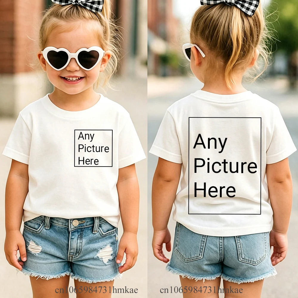 Personalized Kids T‑Shirts Front Back Print Customized Girl Short Sleeve T‑shirt Custom Photo Text Logo Tee For Girls Casual Tee