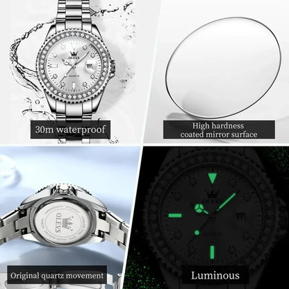 OLEVS 9945 Luxury Diamond Stainless Steel Quartz Watch for Women Elegant Ladies Waterproof Sport Women's Wristwatch Reloj Mujer