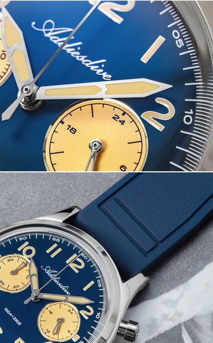 ADDIESDIVE New 2025 Chronograph 38mm Men's Watches VK64 Quartz Wristwatch Luminous Bubble Mirror 10Bar Waterproof Steel Watch