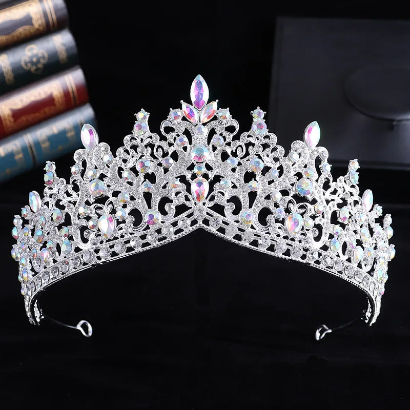 Trendy Baroque Sky Blue Rhinestone Crystal Queen Crown Wedding Tiara Women Beauty Pageant Diadem Bridal Hair Accessories Jewelry