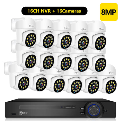 Movols 4K 16CH XMEYE POE Surveillance System 8MP 4MP Two Way Audio PTZ CCTV System AI P2P Security Camera Video Surveillance Kit