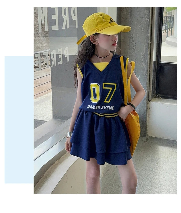 Girls Clothes Set Kids Two Pieces Suits Child Sporty Style Tee+Shorts Sets Tween Girls Clothes Set With Number Design Size 4-14Y