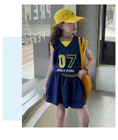 Girls Clothes Set Kids Two Pieces Suits Child Sporty Style Tee+Shorts Sets Tween Girls Clothes Set With Number Design Size 4-14Y