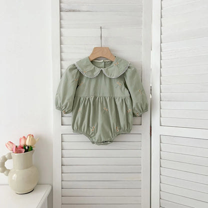 Spring 0-24M Baby Girl Clothing Toddler Baby Girl Romper Embroidery Flower Dots Cotton Romper White Infant Baby Girls Jumpsuit