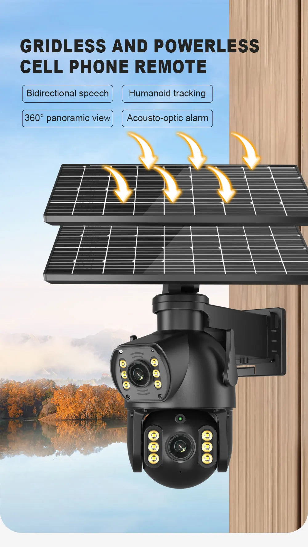 Neye P18 Solar Powered 4G SIM Card Camera 4K 8MP Outdoor Dual Lens PTZ Camera PIR Human Detection Ultra Long Battery Life