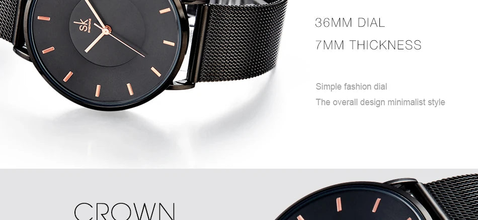 Shengke Fashion Black Watch for Women Classic Relogio Feminino Quartz Ladies Watch Woman Adjustable Mesh Strap Montre Femme