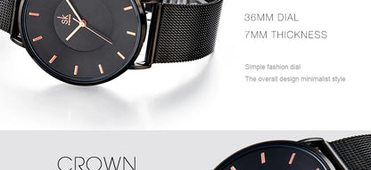 Shengke Fashion Black Watch for Women Classic Relogio Feminino Quartz Ladies Watch Woman Adjustable Mesh Strap Montre Femme