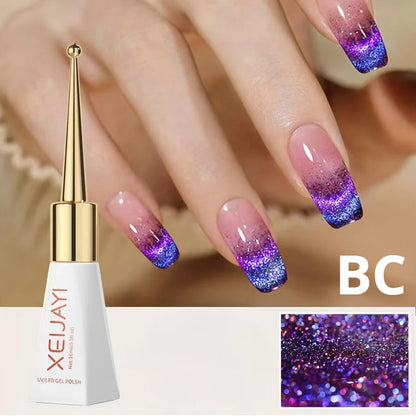 XEIJAYI Sparkling Glass Bead Cat Eye Gel Nail Polish Reflective Magnetic Gel Nude Color uv Permanent Seedling Varnish Nail Art