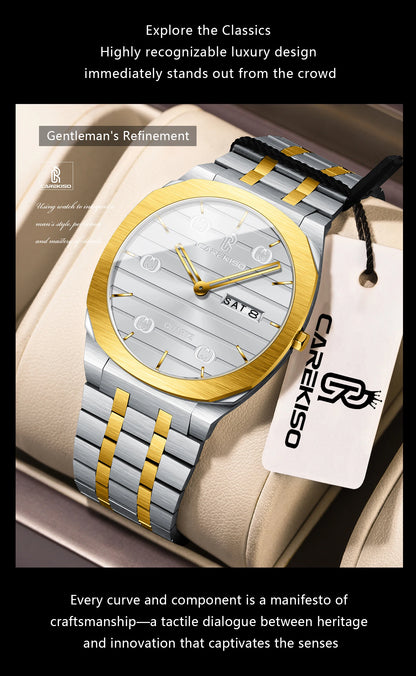 CAREKISO Luxury Fashion Men Clock Waterproof Week Date Casual Man Wristwatch Stainless Steel Quartz Business Men's Watches Reloj