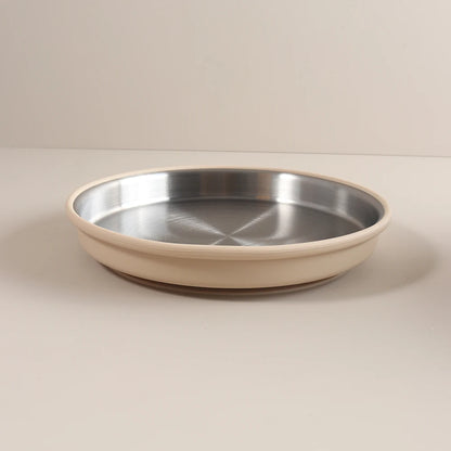 Simple design Stainless Steel Baby Plate with Silicone Suction,  Large Double Layer Dinner Plate for Toddlers