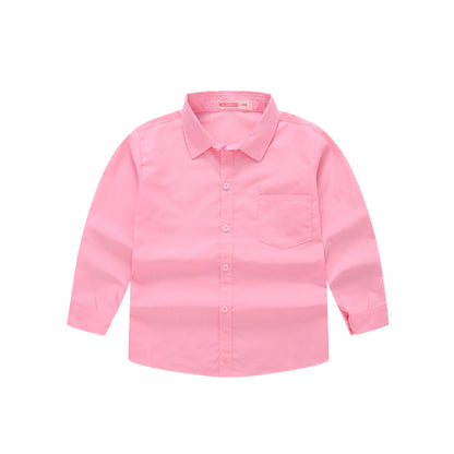 Children's Shirt in the Spring and Autumn New Boys and Girls Suit Collar Shirt Children's Pure Color Long Sleeve Shirt