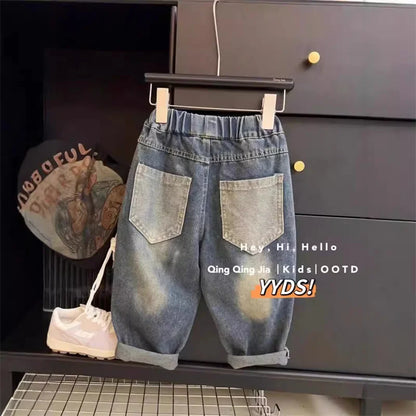 Boys Jeans Children Spring Denim Autumn New Fashion Straight Pants 2025 Kids Loose Casual Elastic Trousers 2-8 Years Old