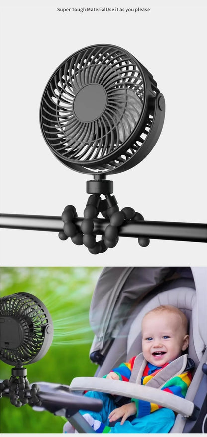 Fan for Cart Stroller Fan Portable Outdoor Fan Clip On for Baby 500mAh USB Rechargeable Handheld Electric Fan for Home 3 Speeds