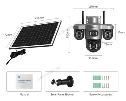 LS VISION Wireless WiFi Solar Camera Three Lens Three Screen 4G Sim Card Solar Cam Human Detection Outdoor Solar Surveillance