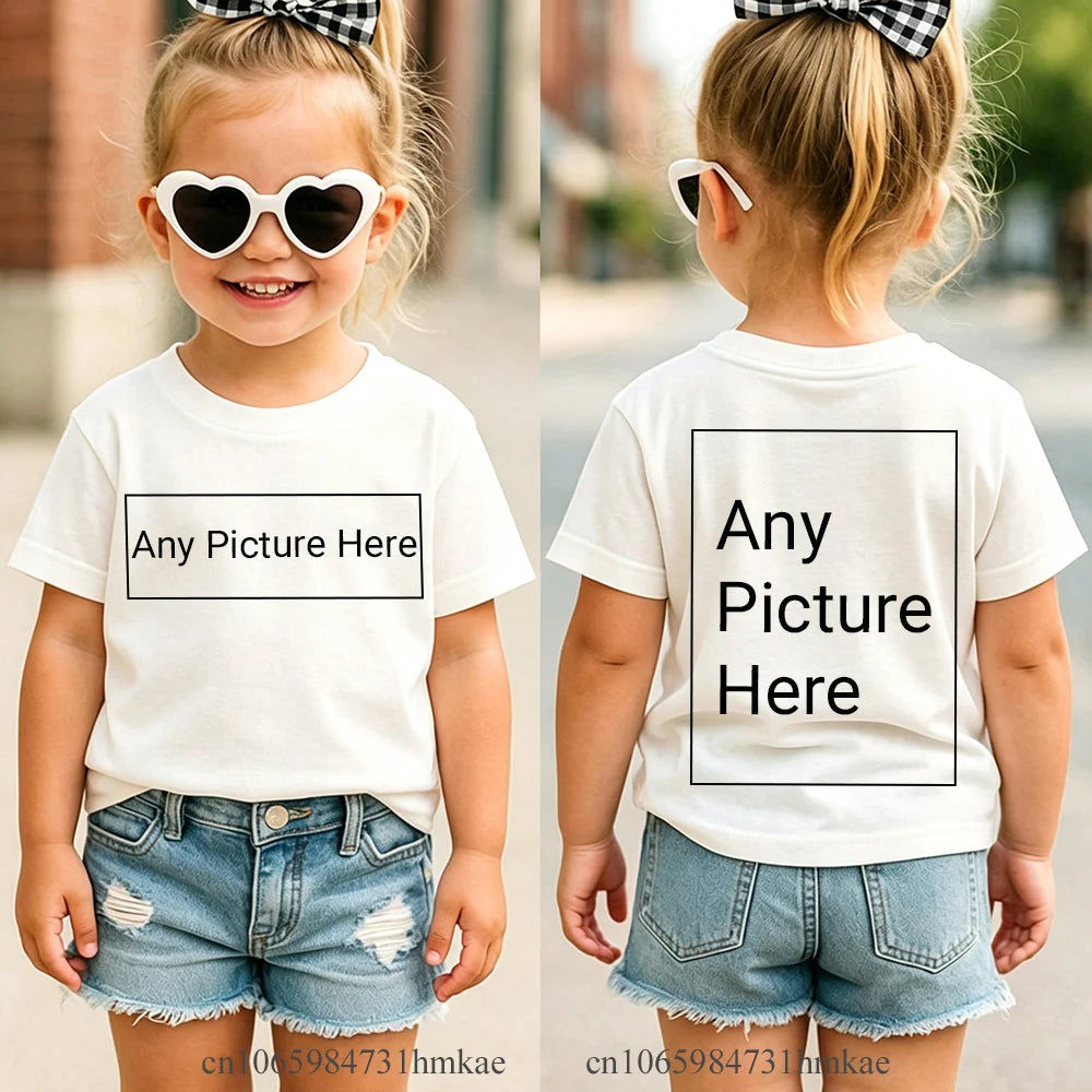 Personalized Kids T‑Shirts Front Back Print Customized Girl Short Sleeve T‑shirt Custom Photo Text Logo Tee For Girls Casual Tee