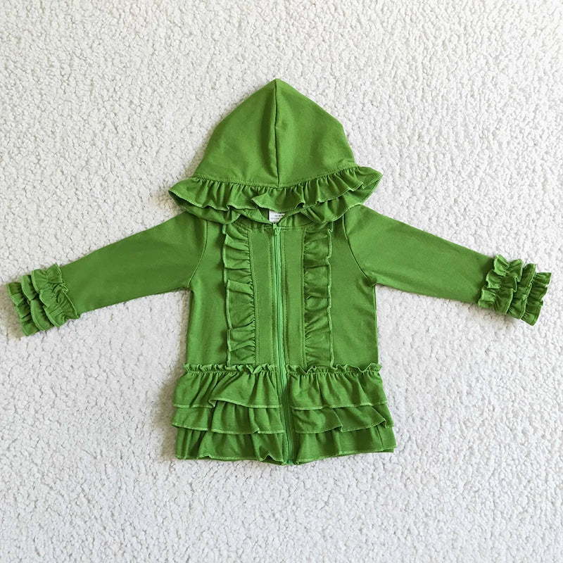 Fashion Outerwear Baby Girl Coat Ruffle Long Sleeve Hoodie Cotton Zipper Sweatshirt Children Clothes Infant Colorful Clothing