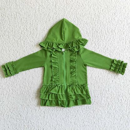 Fashion Outerwear Baby Girl Coat Ruffle Long Sleeve Hoodie Cotton Zipper Sweatshirt Children Clothes Infant Colorful Clothing