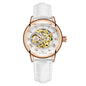 ORKINA Women Watch Automatic Mechanical Skeleton Chic Rose Gold Lady Wristwatch in Mesh Stainless Steel Bracelet / Leather Strap