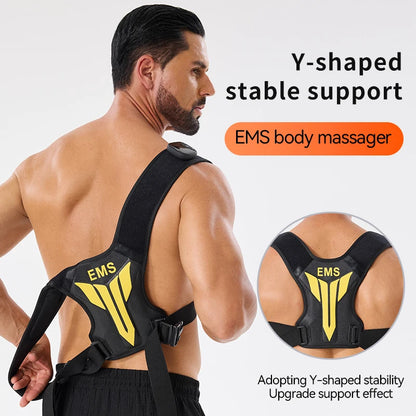 Electric Muscle Stimulator EMS Back Shoulder Vibration Stress Relief Massager Smart Muscle Toner Correct Body Posture USB Charge