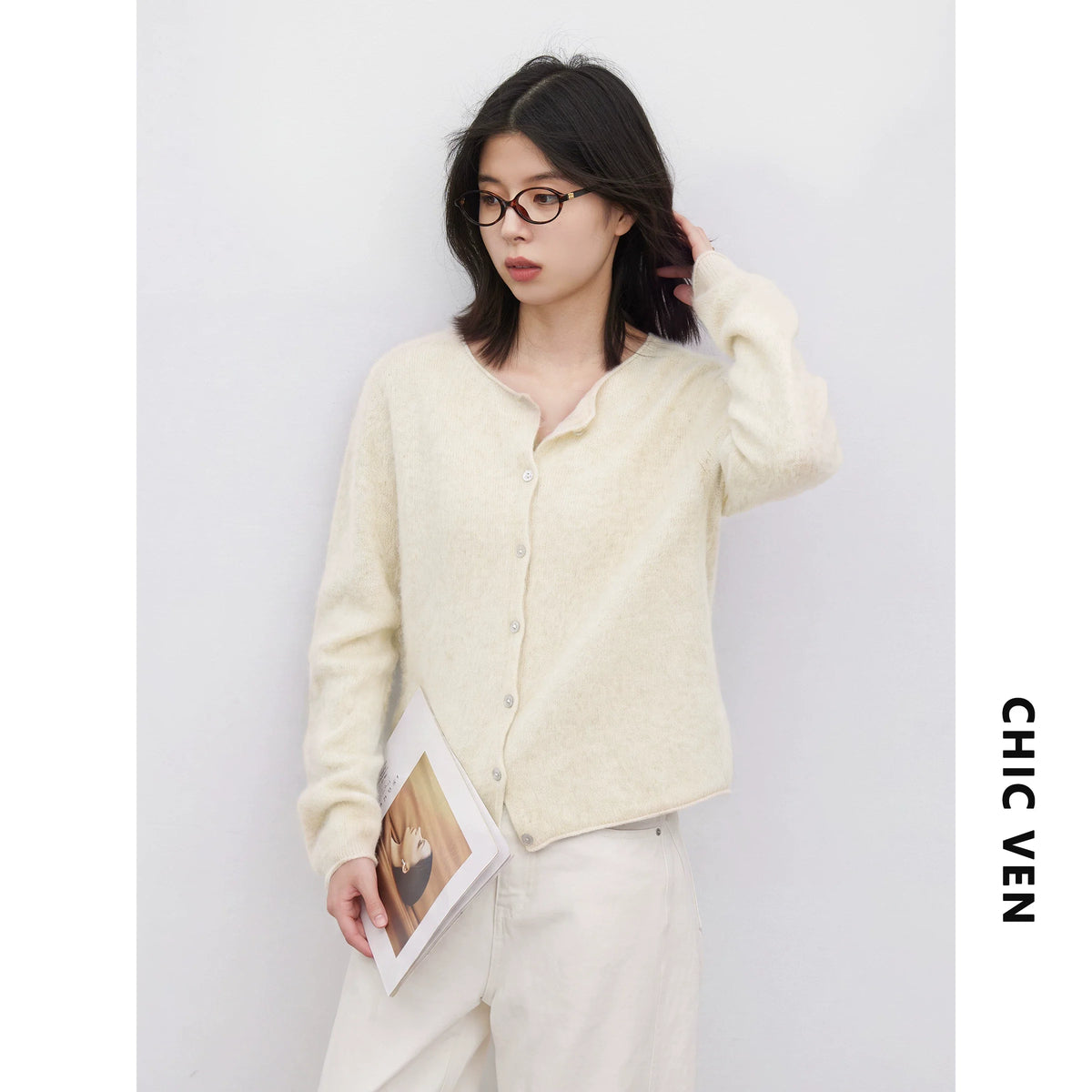 CHIC VEN New Women Knitted Cardigan Solid Long Sleeved Single-breasted Loose Casual Oversize Female Sweater Autumn Winter 2026