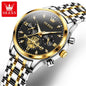 OLEVS Luxury Flywheel Design Couple Wristwatch Chronograph Waterproof Moon Phase Watch Brand Original Quartz Watch for Men Women
