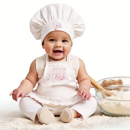 Ylsteed 2 Pcs Set Cute Baby Chef Apron and Hat Infant Kids White Cook Costume Photography Prop Newborn Hat Apron-HD